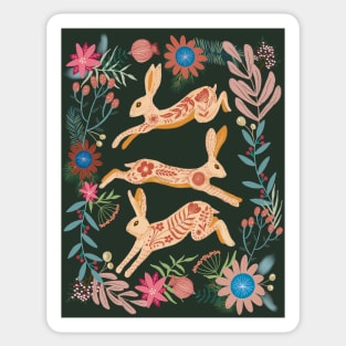 Leaping hare folk art Sticker